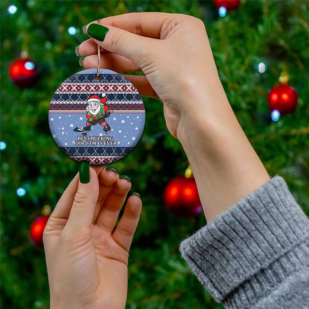 Santa Hockey Best Pucking Christmas Ceramic Ornament DT04