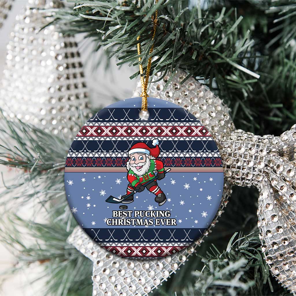 Santa Hockey Best Pucking Christmas Ceramic Ornament DT04