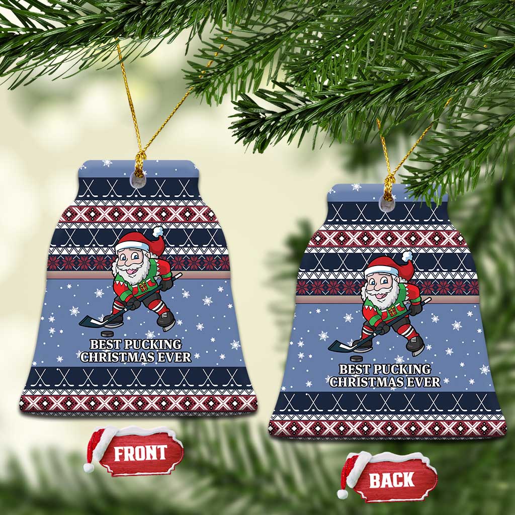 Santa Hockey Best Pucking Christmas Ceramic Ornament DT04