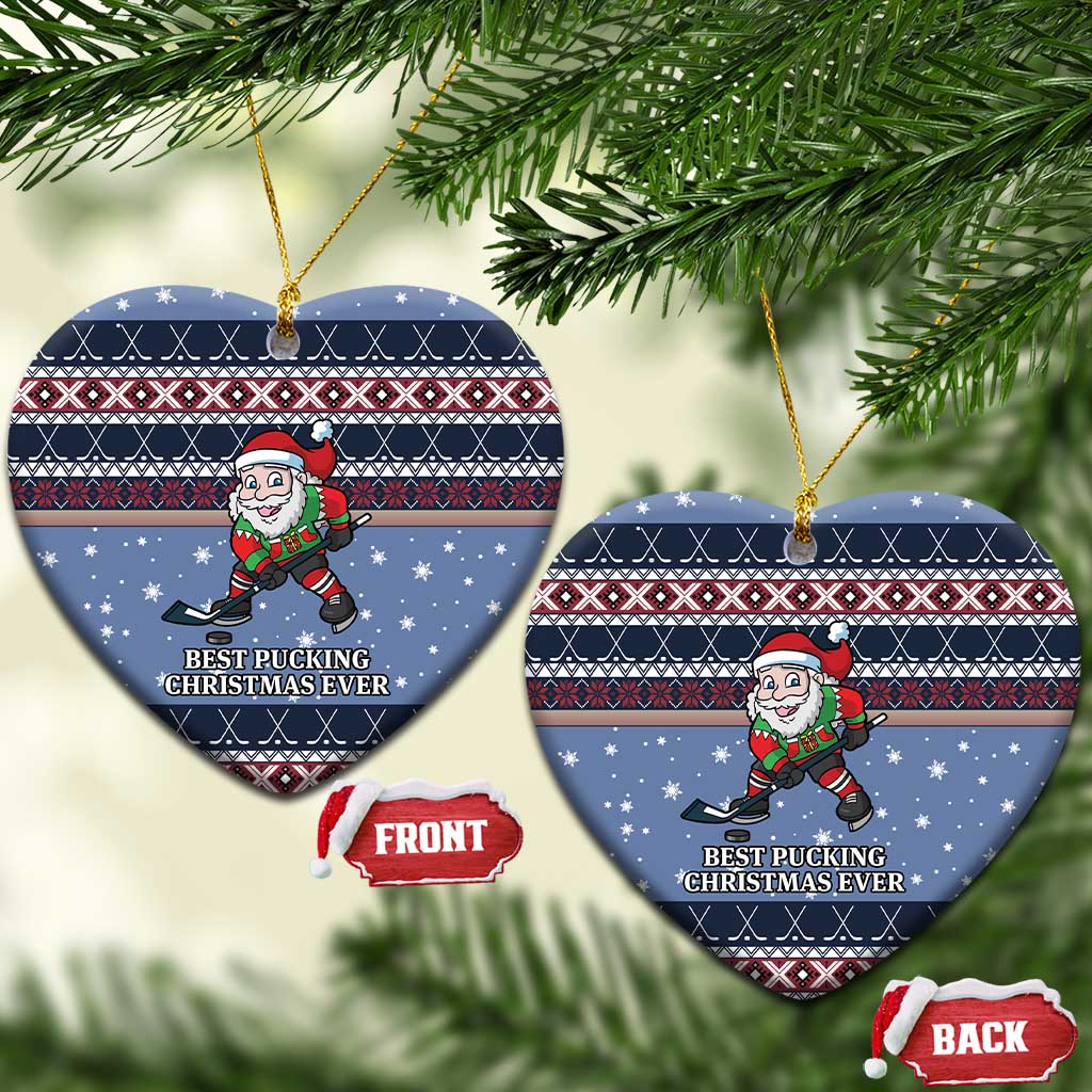 Santa Hockey Best Pucking Christmas Ceramic Ornament DT04