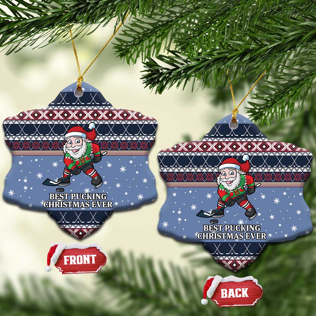 Santa Hockey Best Pucking Christmas Ceramic Ornament DT04