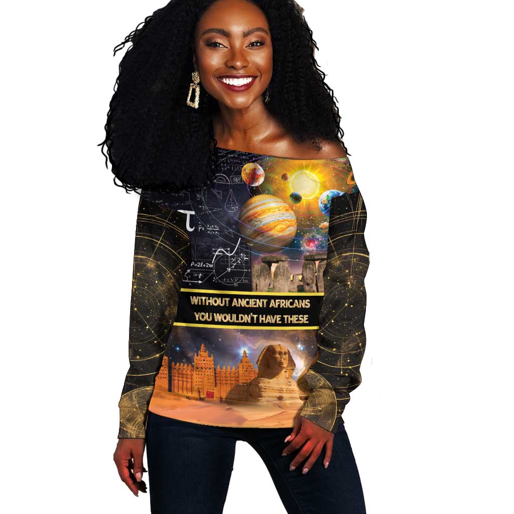 Afro Egyptian Pyramids Off Shoulder Sweater Ancient African Achievements Galaxy DT04