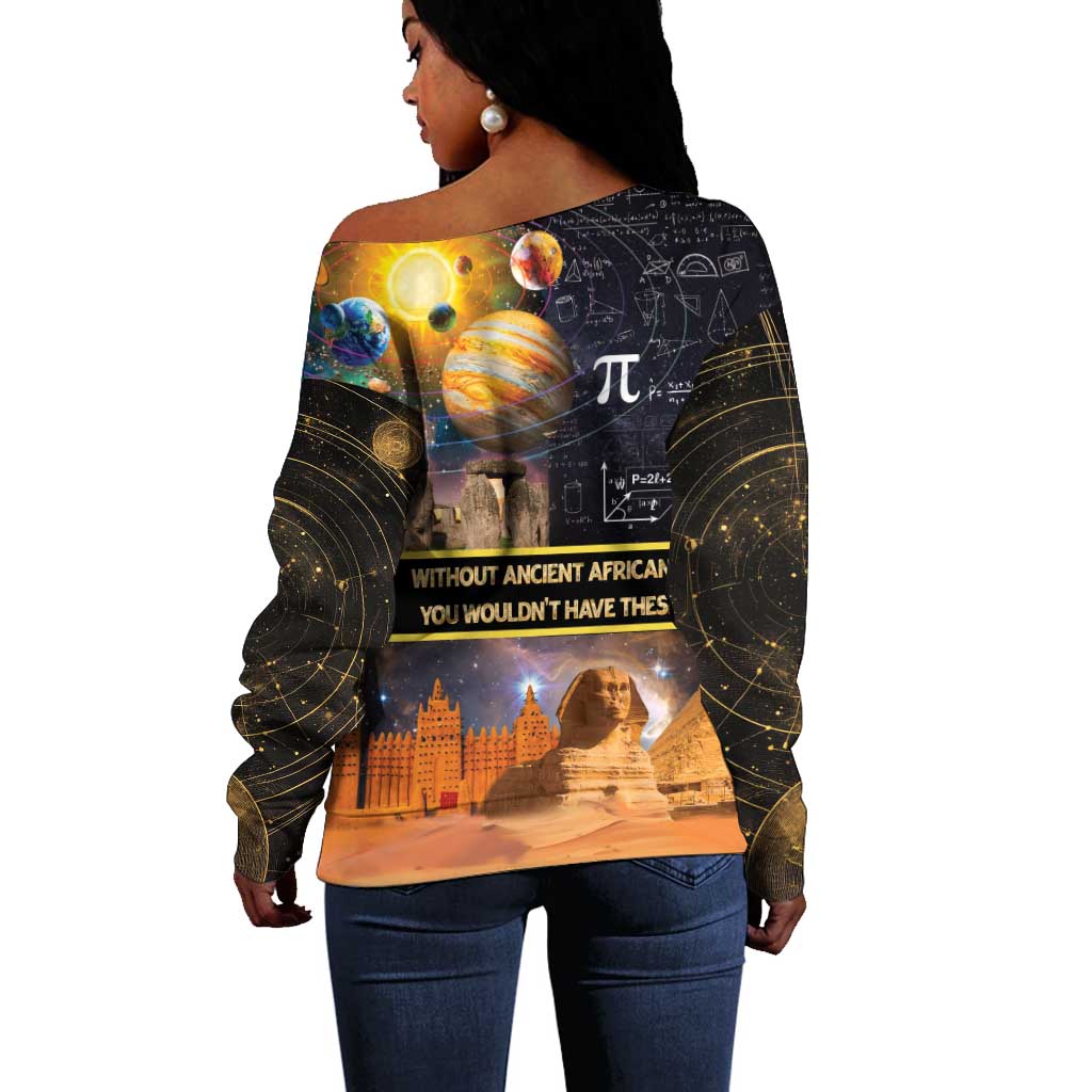 Afro Egyptian Pyramids Off Shoulder Sweater Ancient African Achievements Galaxy DT04