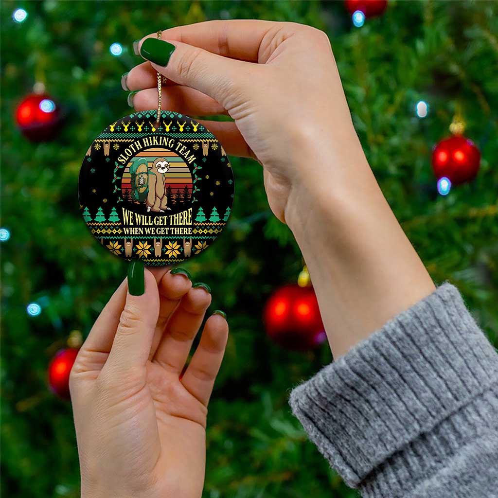Sloth Team Christmas Holiday Ceramic Ornament Sloth Hiking Team DT04