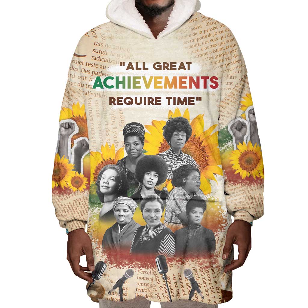 African Achievements Wearable Blanket Hoodie Civil Rights Female Leaders Sunflower DT04