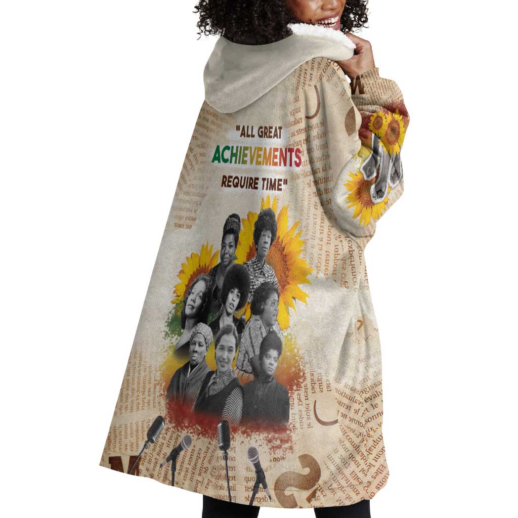 African Achievements Wearable Blanket Hoodie Civil Rights Female Leaders Sunflower DT04