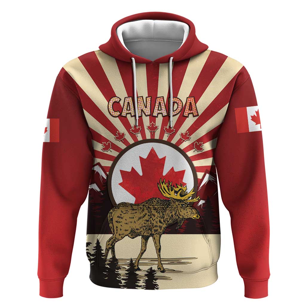 Personalized Canada Maple Leaf Hoodie Moose And Forest Retro Style DT04