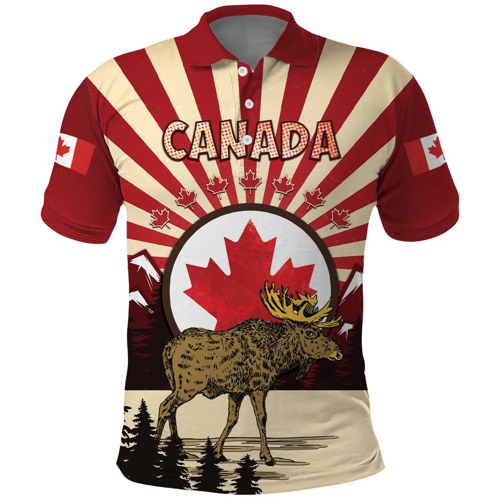 Personalized Canada Maple Leaf Polo Shirt Moose And Forest Retro Style DT04
