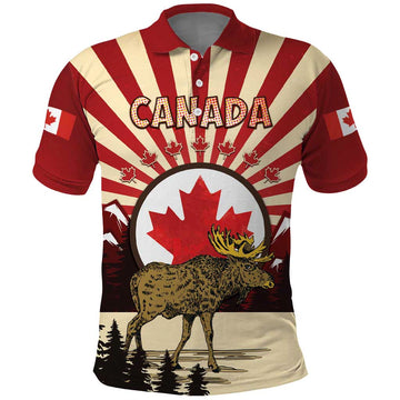 Personalized Canada Maple Leaf Polo Shirt Moose And Forest Retro Style DT04