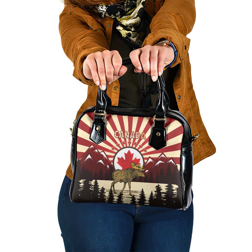 Canada Maple Leaf Shoulder Handbag Moose And Forest Retro Style DT04