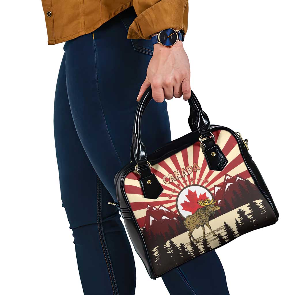 Canada Maple Leaf Shoulder Handbag Moose And Forest Retro Style DT04