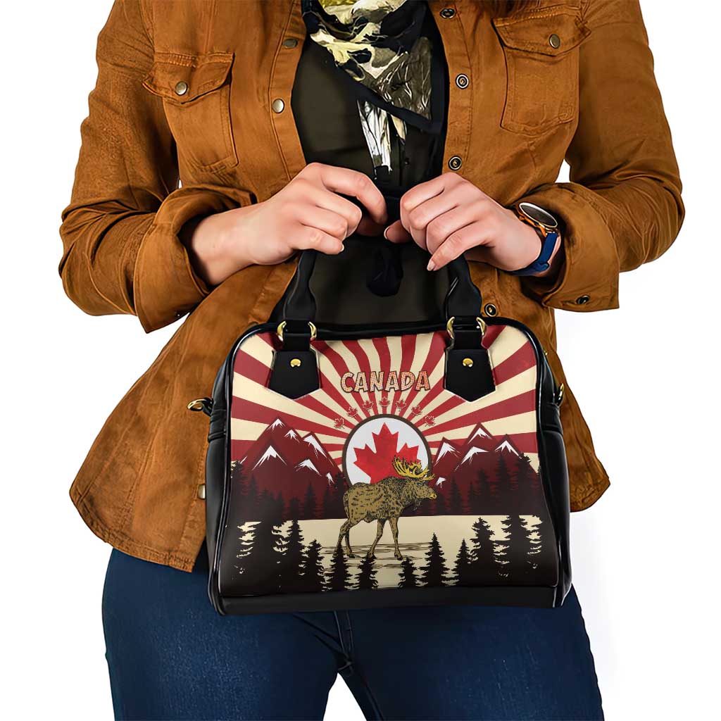 Canada Maple Leaf Shoulder Handbag Moose And Forest Retro Style DT04