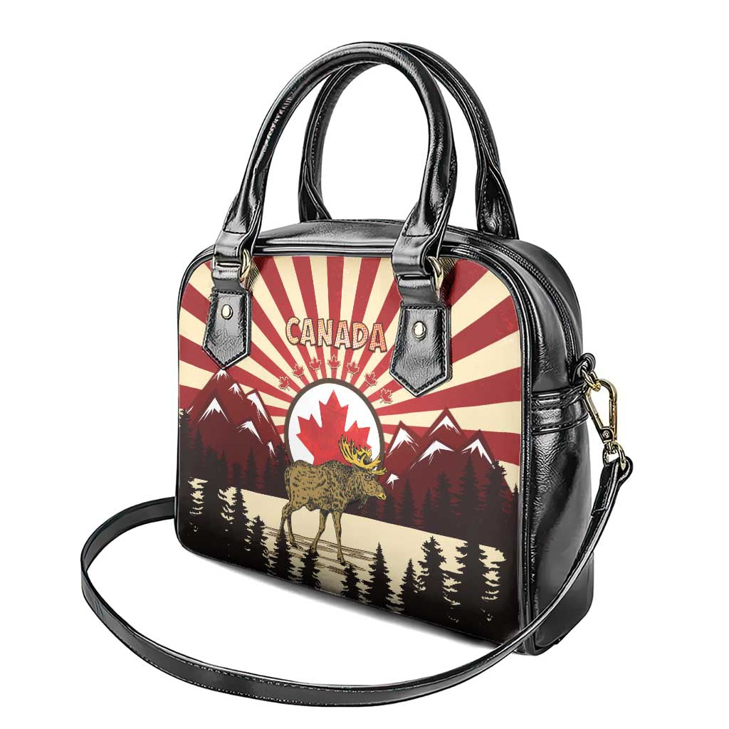 Canada Maple Leaf Shoulder Handbag Moose And Forest Retro Style DT04