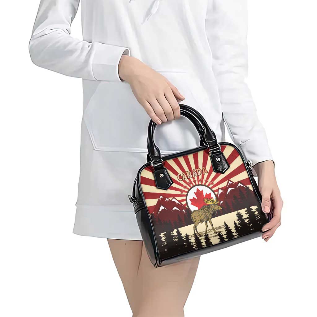 Canada Maple Leaf Shoulder Handbag Moose And Forest Retro Style DT04