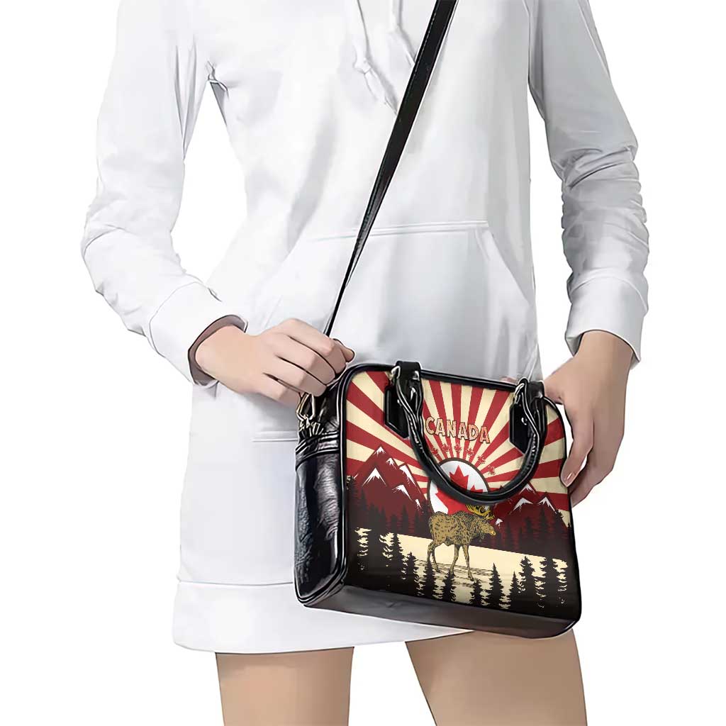Canada Maple Leaf Shoulder Handbag Moose And Forest Retro Style DT04