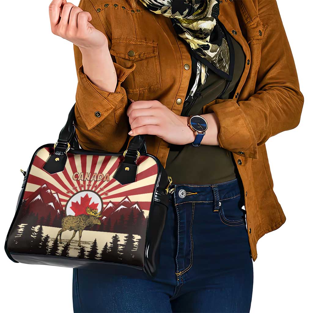 Canada Maple Leaf Shoulder Handbag Moose And Forest Retro Style DT04