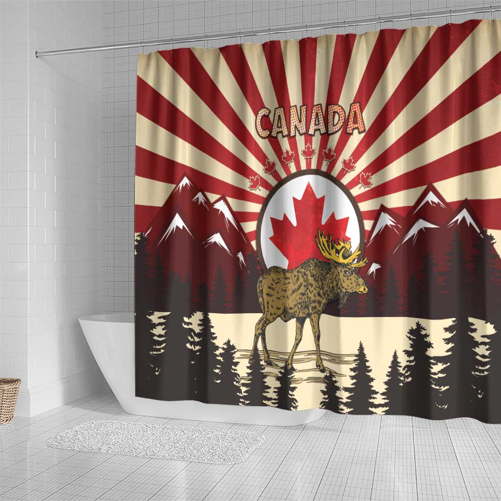 Canada Maple Leaf Shower Curtain Moose And Forest Retro Style DT04