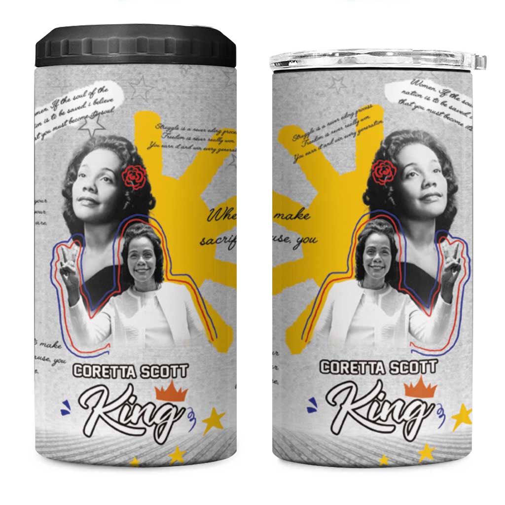 African American Coretta Scott King 4 in 1 Can Cooler Tumbler Honoring The Legacy Hand Draw Style DT04