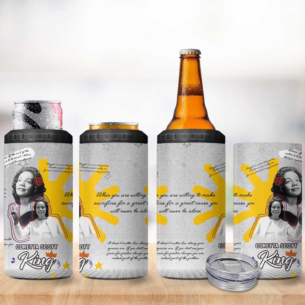 African American Coretta Scott King 4 in 1 Can Cooler Tumbler Honoring The Legacy Hand Draw Style DT04