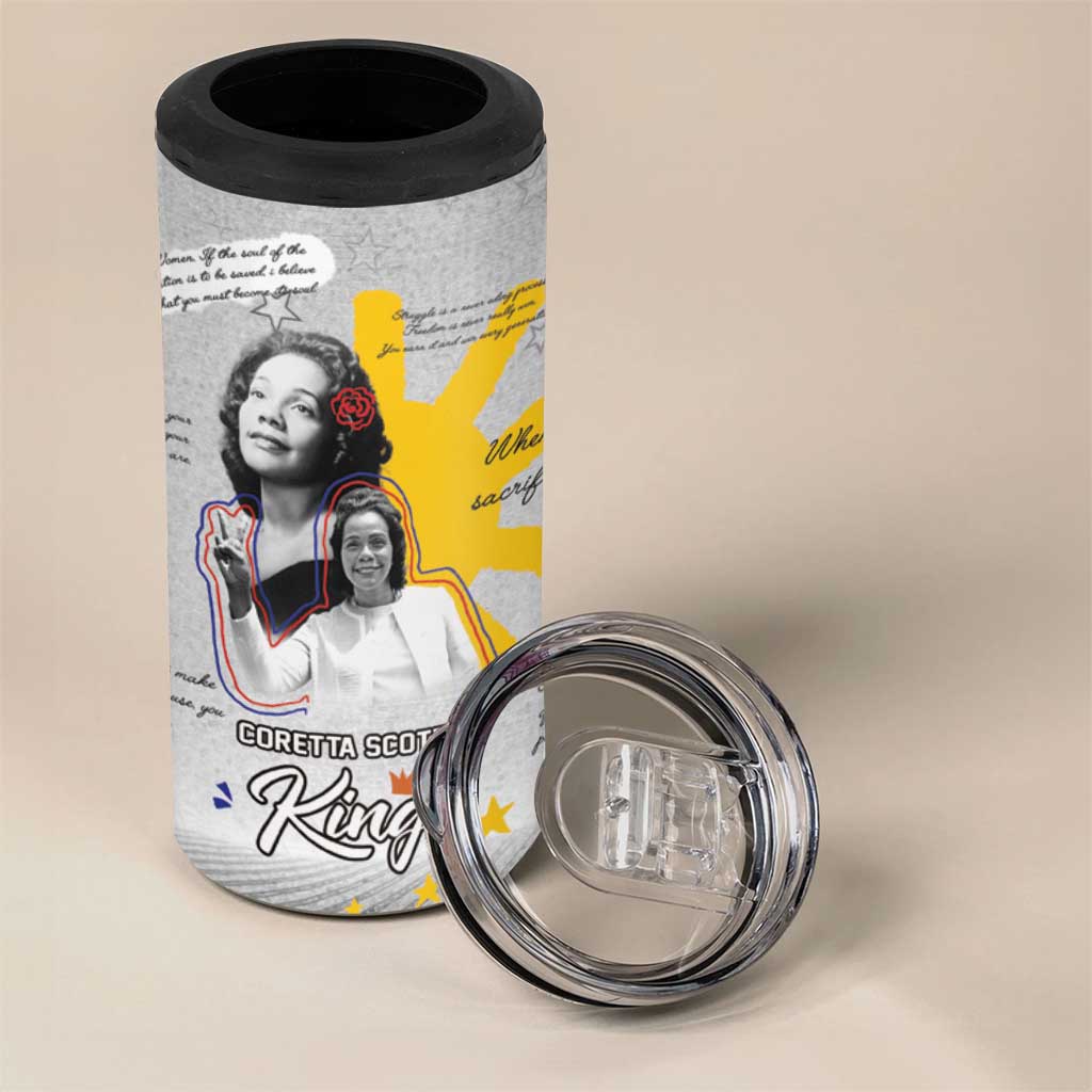 African American Coretta Scott King 4 in 1 Can Cooler Tumbler Honoring The Legacy Hand Draw Style DT04
