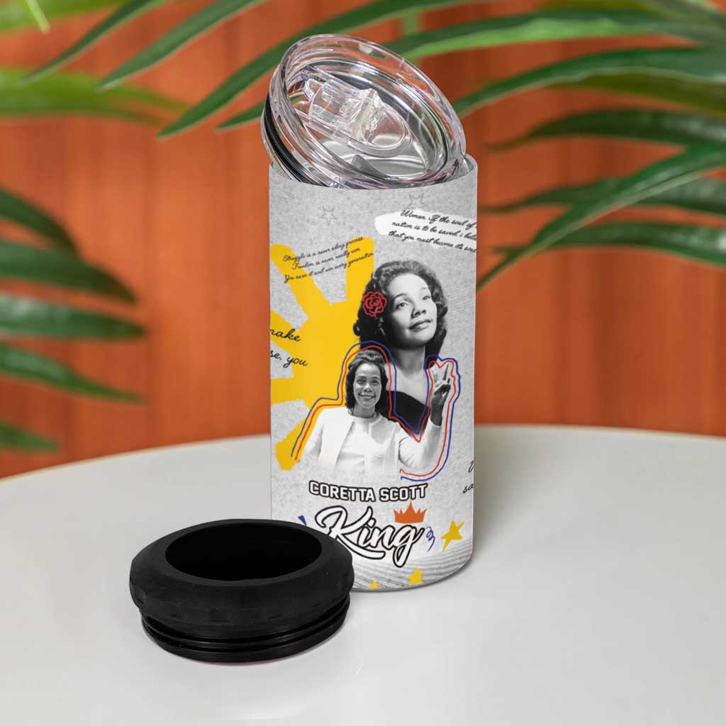 African American Coretta Scott King 4 in 1 Can Cooler Tumbler Honoring The Legacy Hand Draw Style DT04