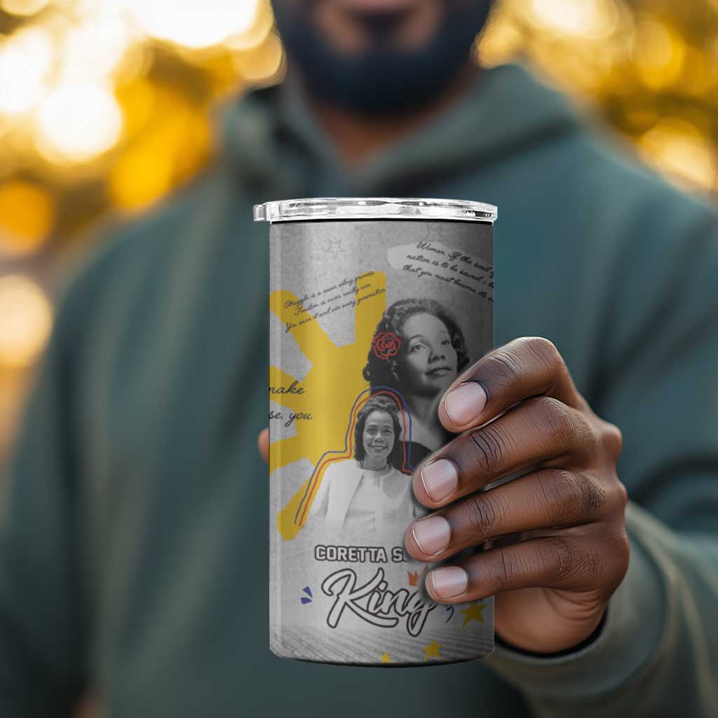 African American Coretta Scott King 4 in 1 Can Cooler Tumbler Honoring The Legacy Hand Draw Style DT04