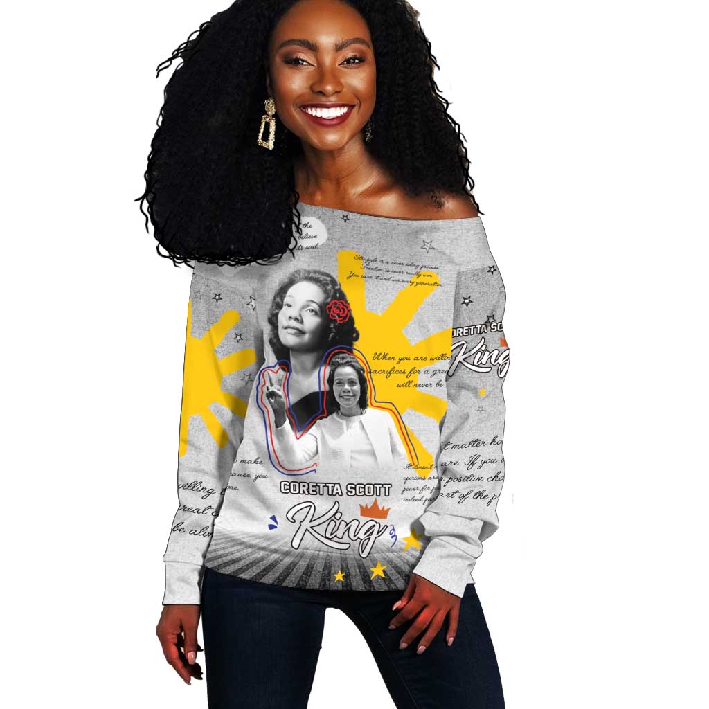 African American Coretta Scott King Off Shoulder Sweater Honoring The Legacy Hand Draw Style DT04