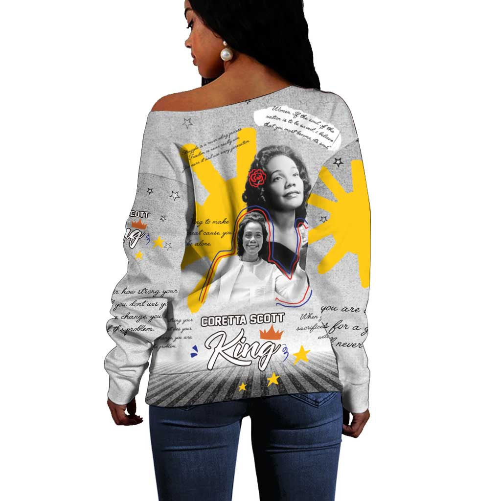 African American Coretta Scott King Off Shoulder Sweater Honoring The Legacy Hand Draw Style DT04