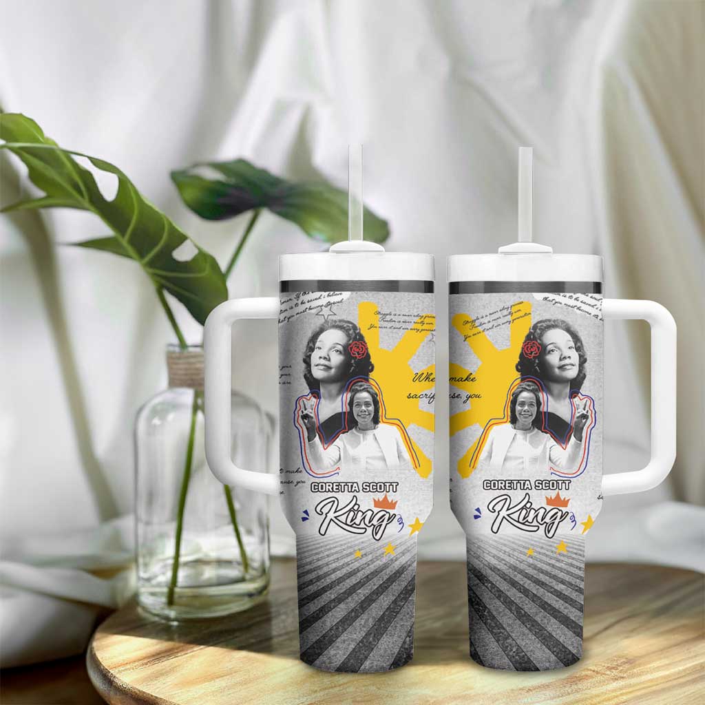 African American Coretta Scott King Tumbler With Handle Honoring The Legacy Hand Draw Style DT04