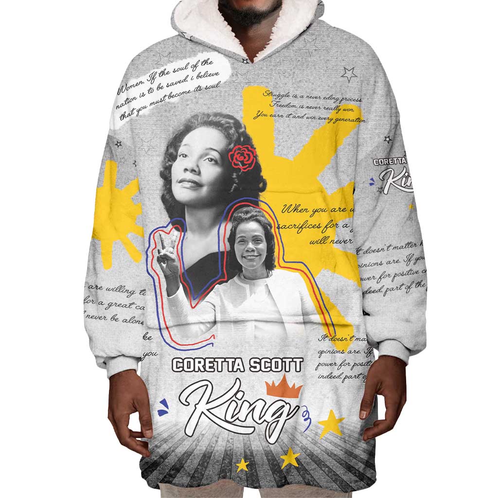 African American Coretta Scott King Wearable Blanket Hoodie Honoring The Legacy Hand Draw Style DT04