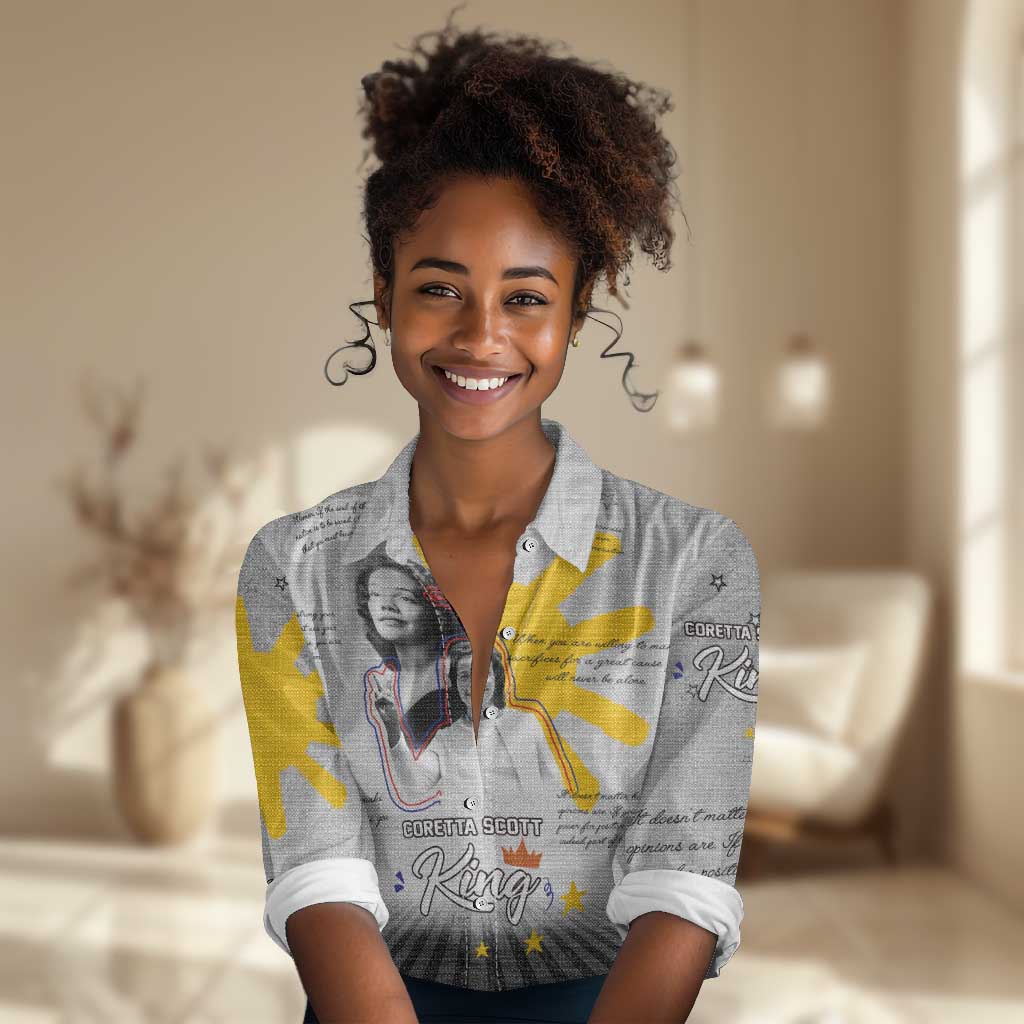 African American Coretta Scott King Women Casual Shirt Honoring The Legacy Hand Draw Style DT04