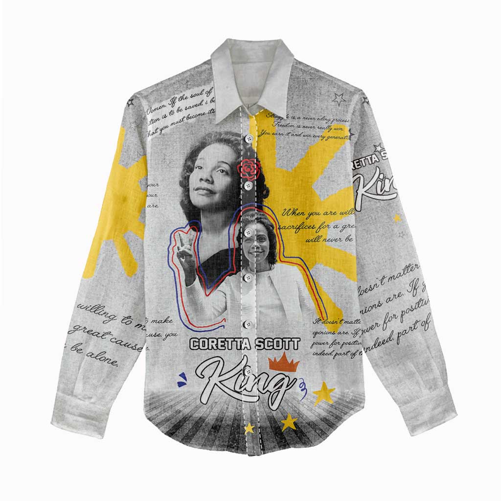 African American Coretta Scott King Women Casual Shirt Honoring The Legacy Hand Draw Style DT04