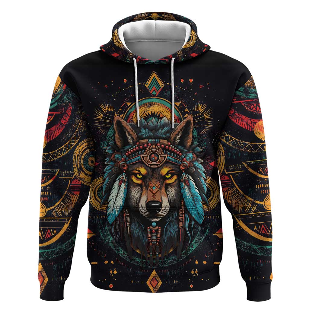 Native American Wolf Hoodie Abstract Geometric Style DT04