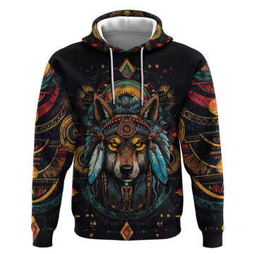 Native American Wolf Hoodie Abstract Geometric Style DT04