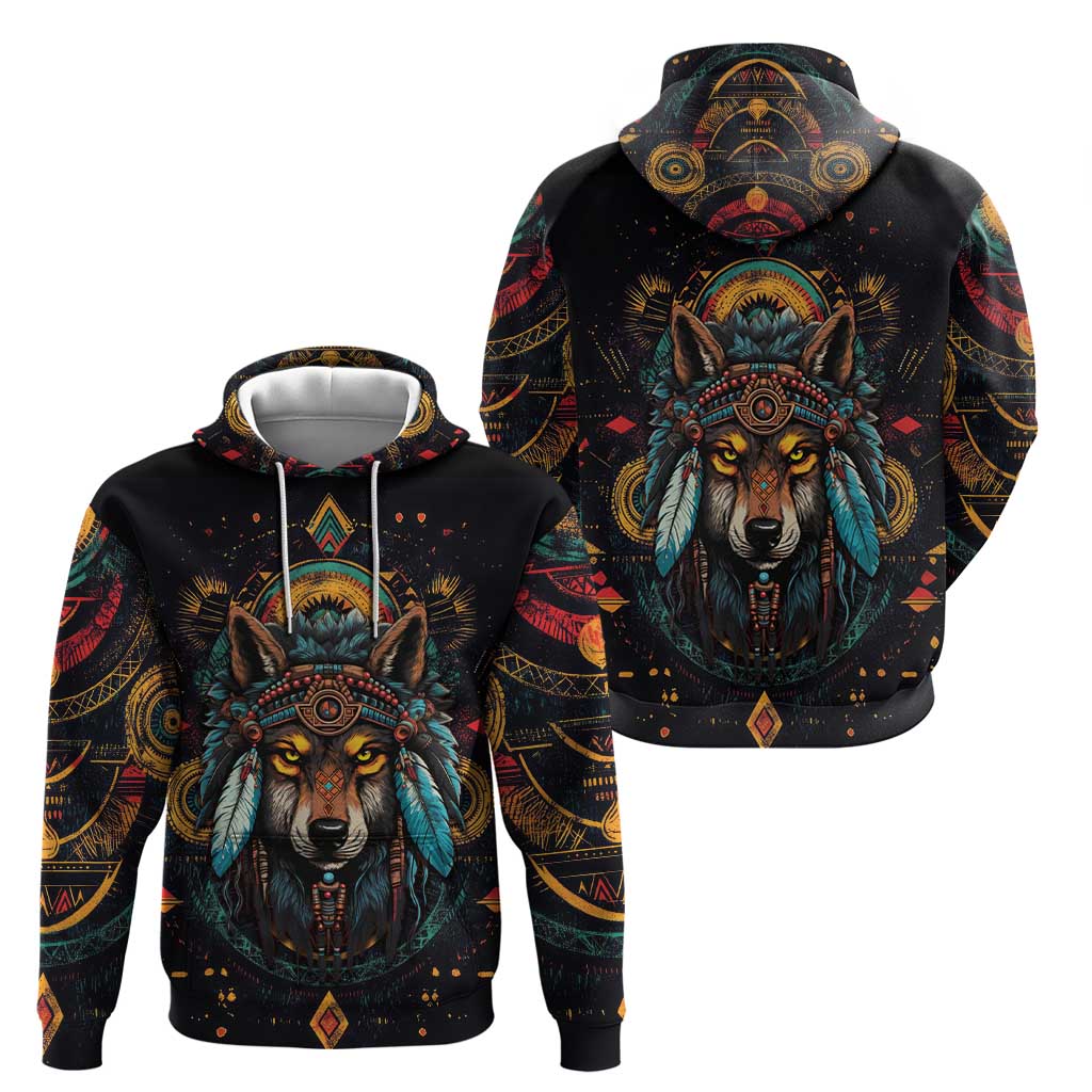 Native American Wolf Hoodie Abstract Geometric Style DT04