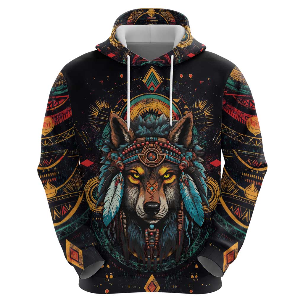 Native American Wolf Hoodie Abstract Geometric Style DT04