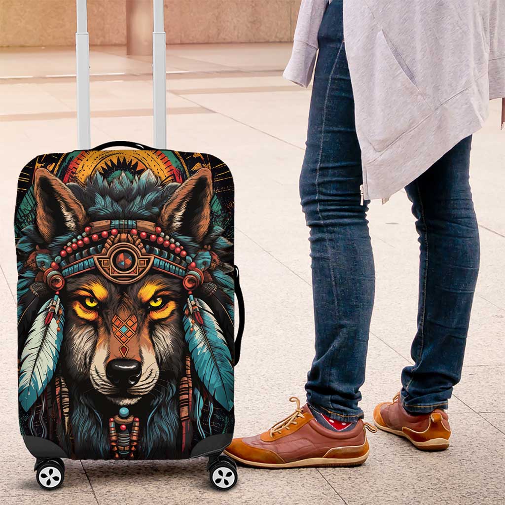 Native American Wolf Luggage Cover Abstract Geometric Style DT04