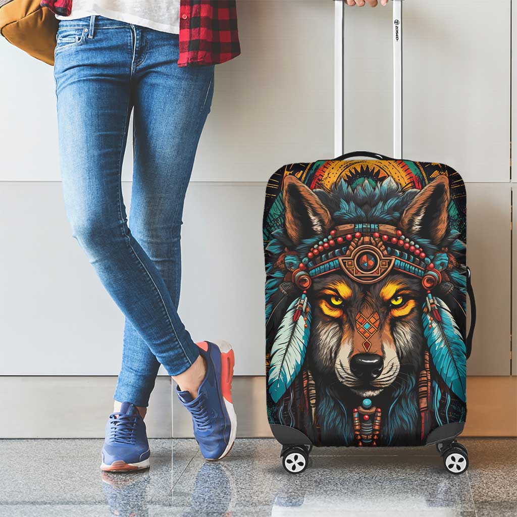 Native American Wolf Luggage Cover Abstract Geometric Style DT04