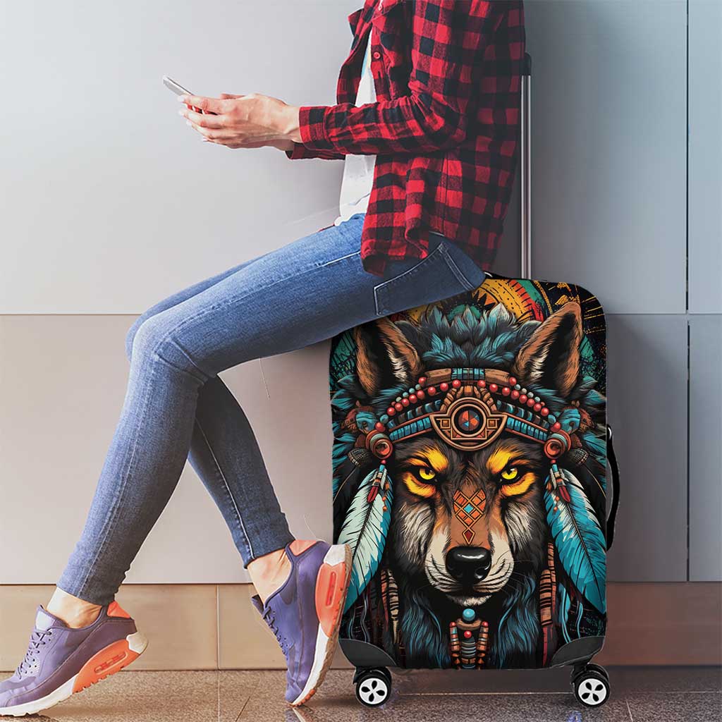 Native American Wolf Luggage Cover Abstract Geometric Style DT04