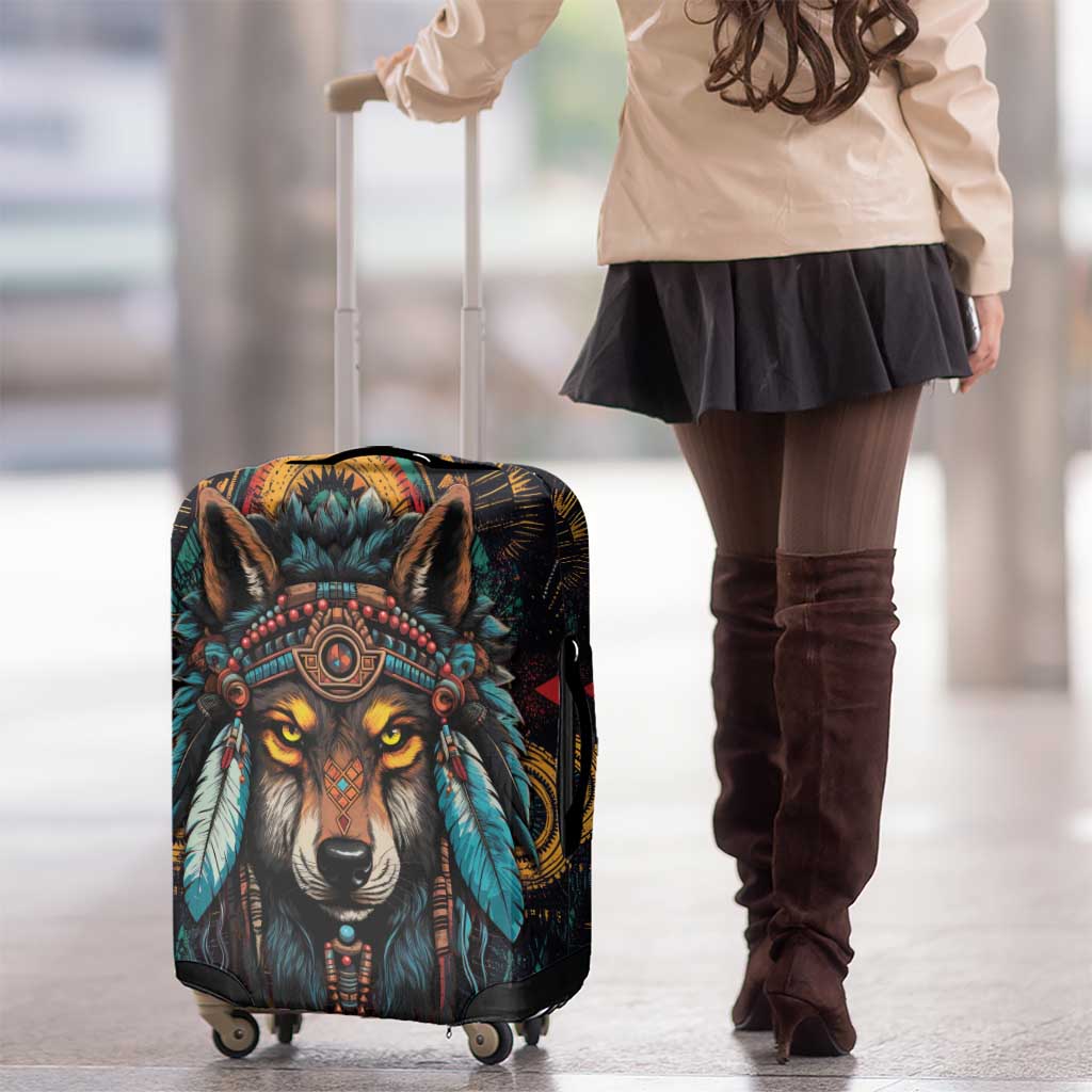 Native American Wolf Luggage Cover Abstract Geometric Style DT04