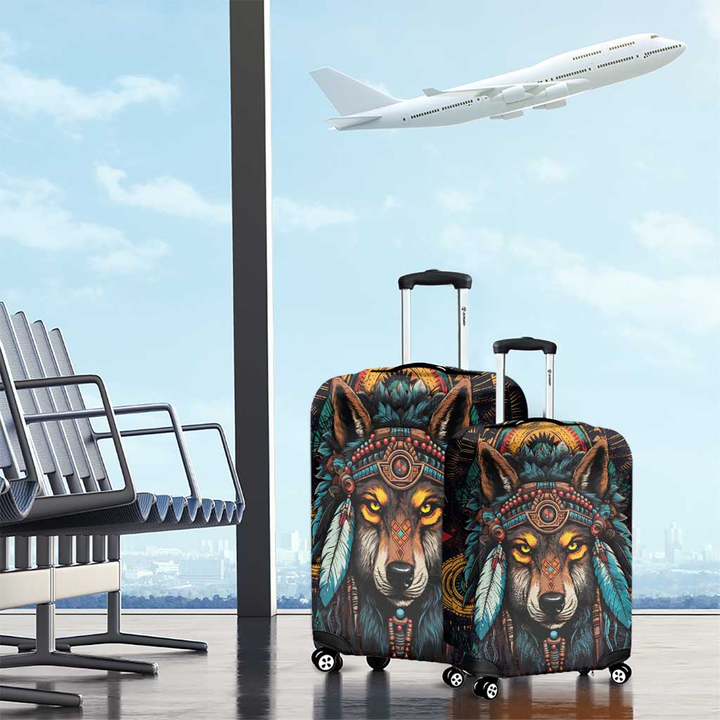 Native American Wolf Luggage Cover Abstract Geometric Style DT04