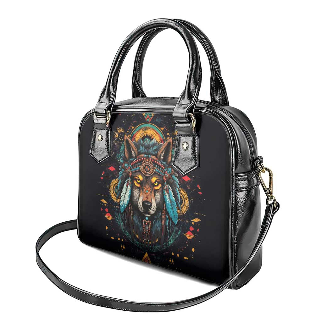 Native American Wolf Shoulder Handbag Abstract Geometric Style DT04