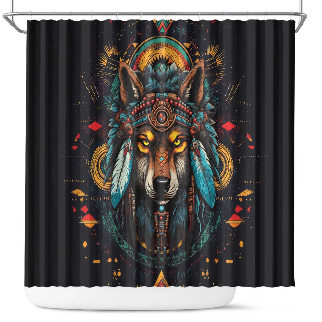 Native American Wolf Shower Curtain Abstract Geometric Style DT04