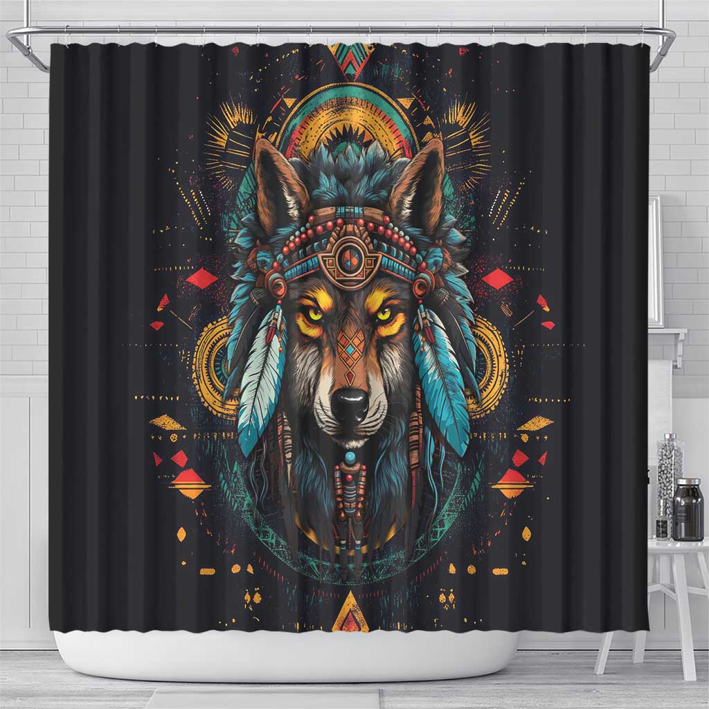Native American Wolf Shower Curtain Abstract Geometric Style DT04