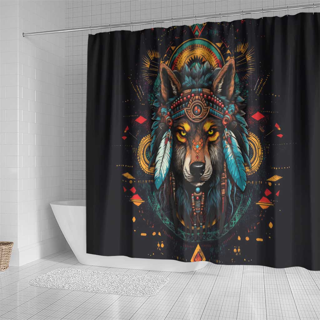 Native American Wolf Shower Curtain Abstract Geometric Style DT04