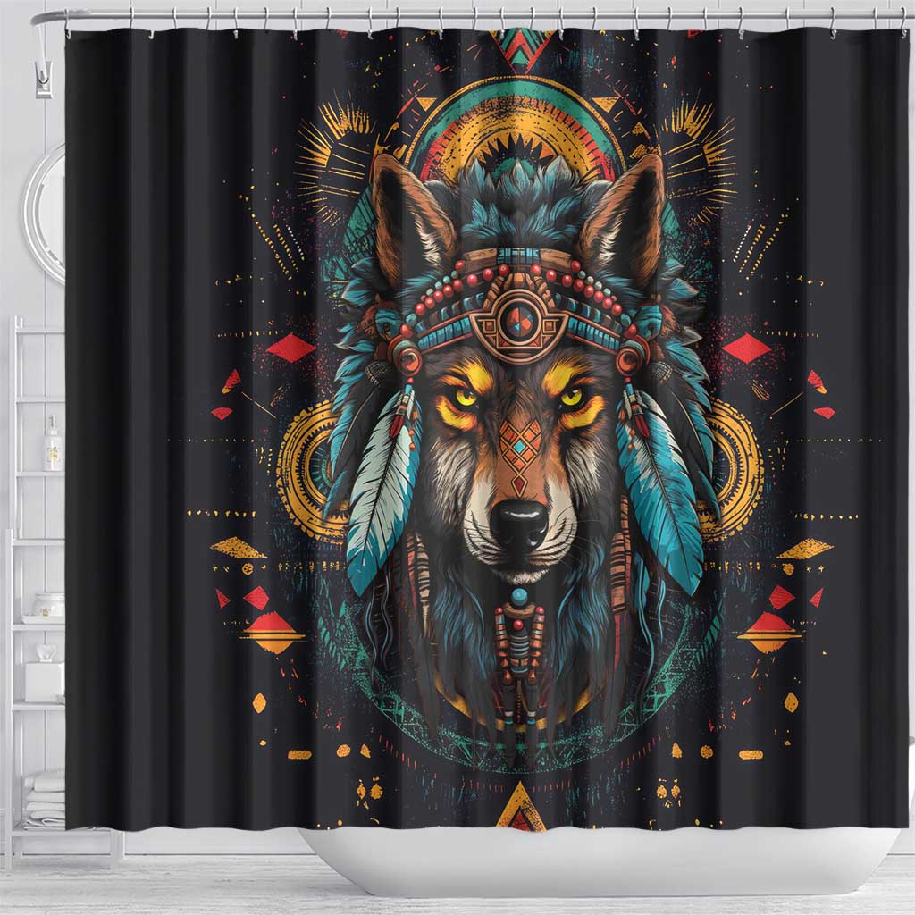 Native American Wolf Shower Curtain Abstract Geometric Style DT04