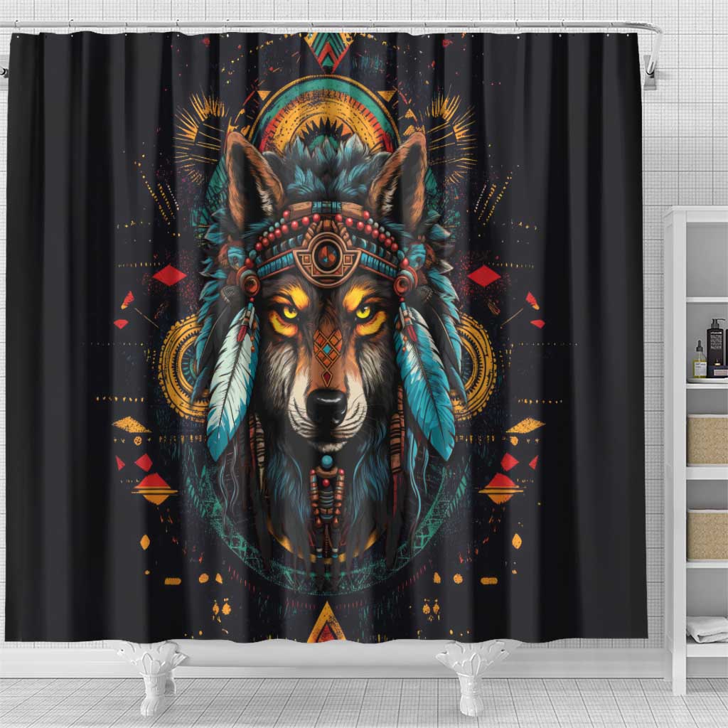 Native American Wolf Shower Curtain Abstract Geometric Style DT04