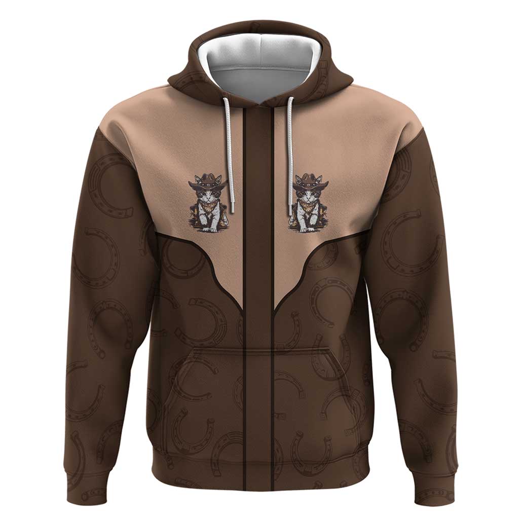 Cowcat Hoodie Cowboy Cat Meowdy Retro Western Yoke Brown DT05