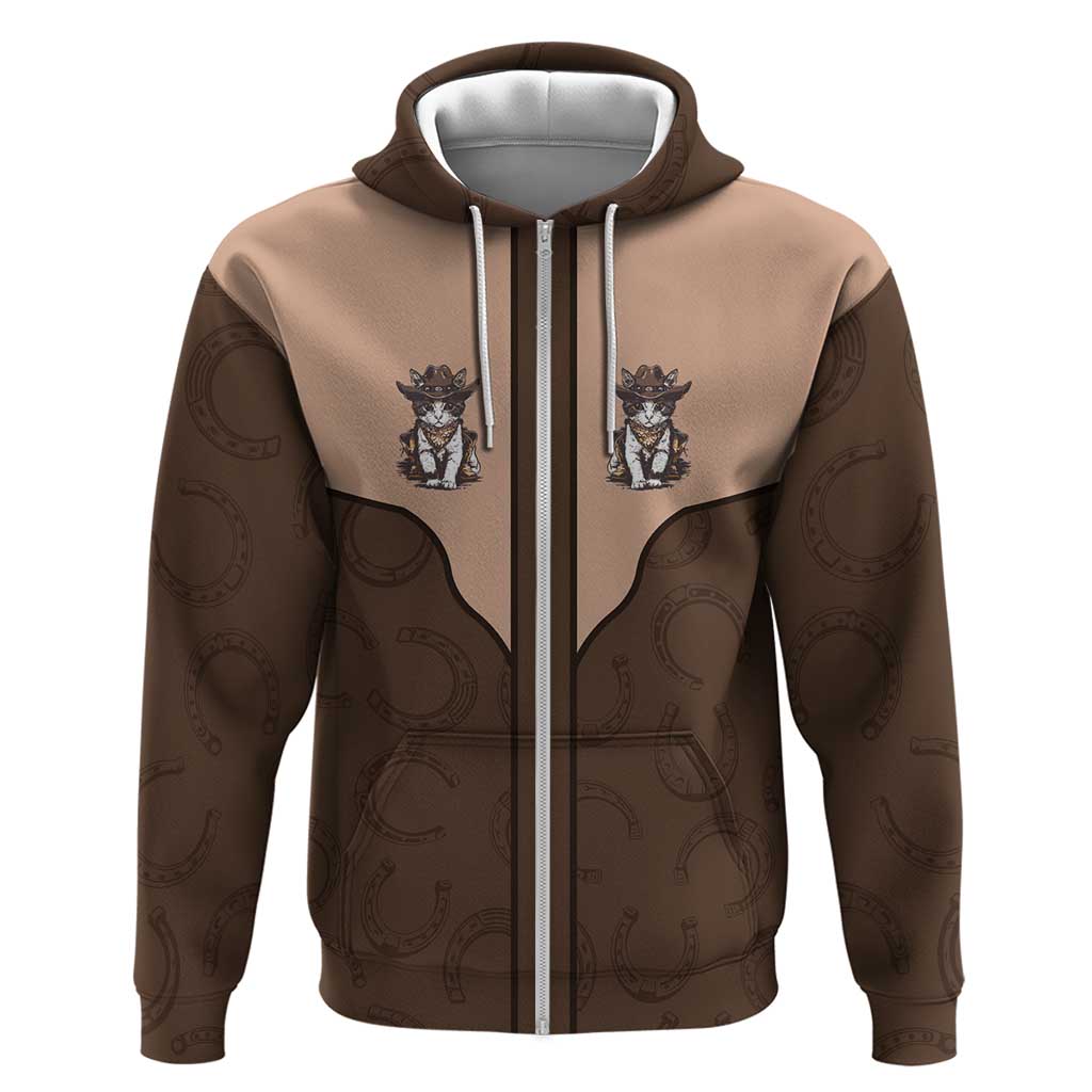Cowcat Hoodie Cowboy Cat Meowdy Retro Western Yoke Brown DT05