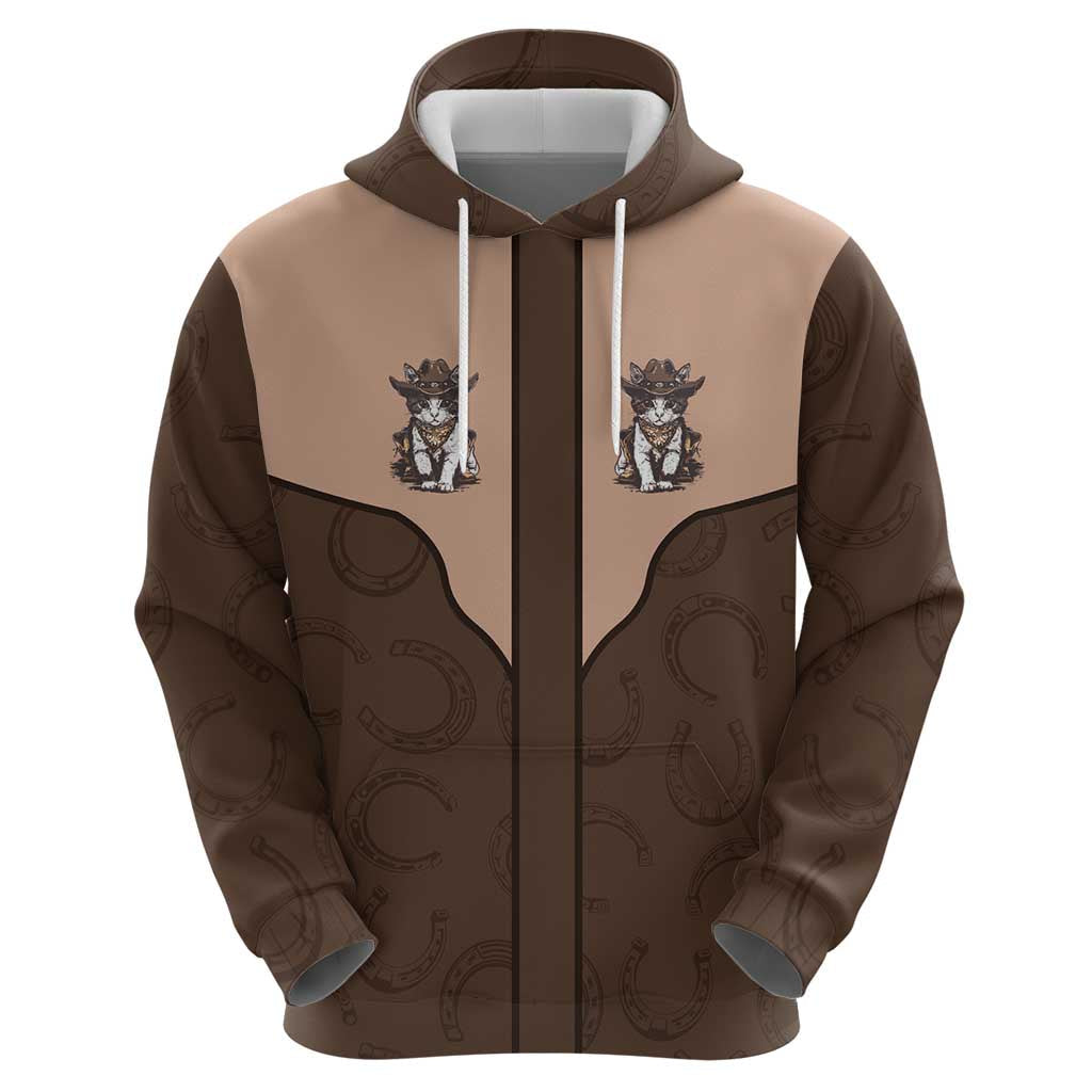 Cowcat Hoodie Cowboy Cat Meowdy Retro Western Yoke Brown DT05